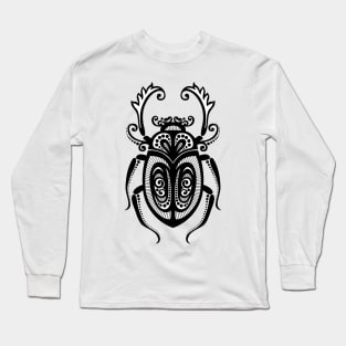 Black and White Illustration of Exotic Scarab Long Sleeve T-Shirt